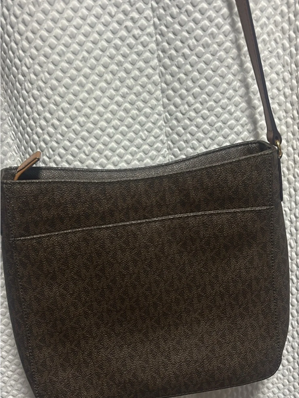 Michael Kors Dark Brown Signature Logo Shoulder Bag with Gold Hardware